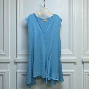 Free People Beach Fresca Asymmetrical Hem Mini Dress Tunic Size M Blue